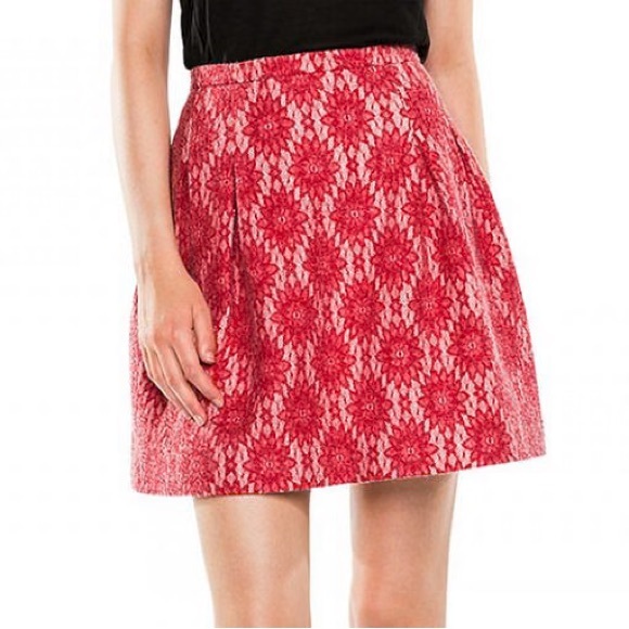 MAJE JIRONDA RED ROUGE LACE PRINT PLEATED HIGH WAIST MINI SKIRT - Picture 1 of 10